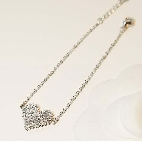 NEW Dainty Diamond Pave CZ Heart Bracelet - Picture 8 of 8